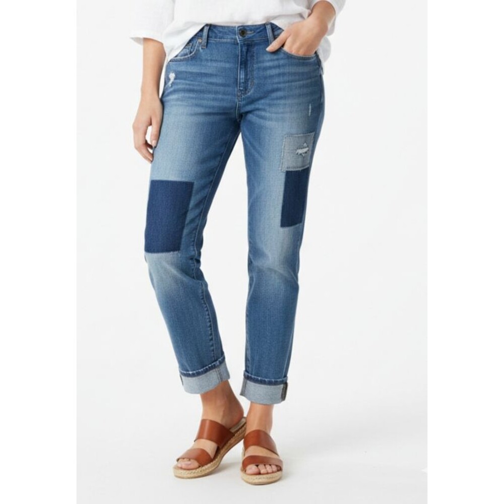 LOFT Slim Pocket Boyfriend Jeans Size 30 / 10 Patchwork Distressed Medium Wash